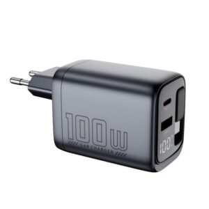 WEX100S 100-W-GaN-Schnellladegerät mit einziehbarem Kabel und Leistungsdisplay